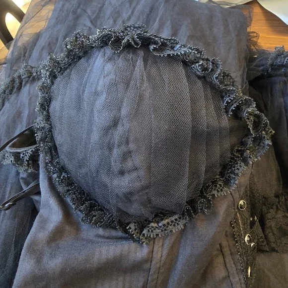 Stunning LIP SERVICE Gothic Whimsy Fairy Gown Corset Dress Black Tulle Lace M - Picture 13 of 15